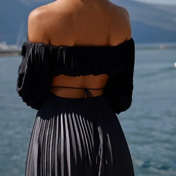 Alamour the Label Satin Pleated Bandeau Crop Top with Ties Size XS - Picture 3 of 8